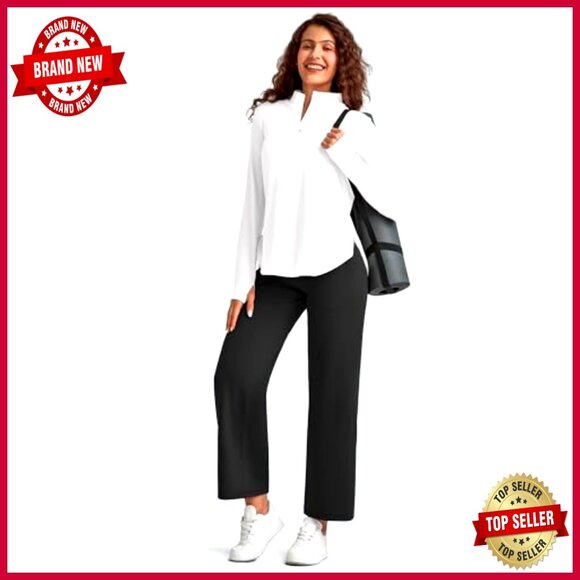 High Waist Wide Leg Yoga Pants with Pockets - Soft Stretch Ankle Length - Picture 6 of 7